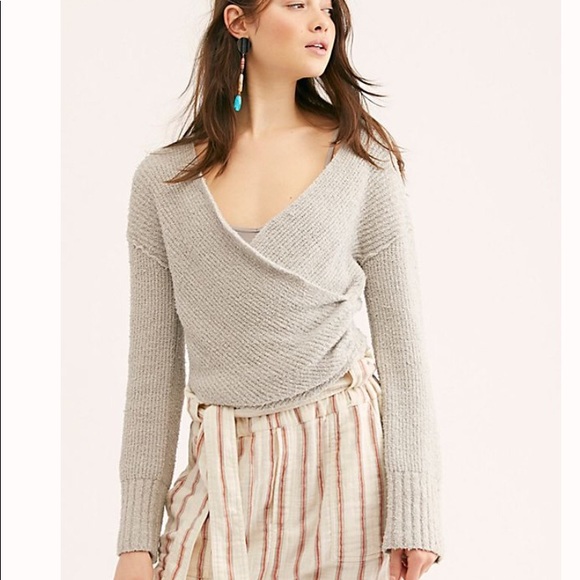 New Free People Gray Sensual Wrap Sweater - Picture 2 of 8